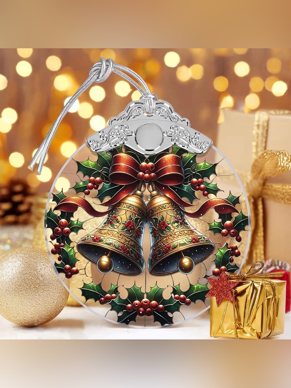 Festive Gold Bells Holiday Ornament - Decorative Christmas Hanging